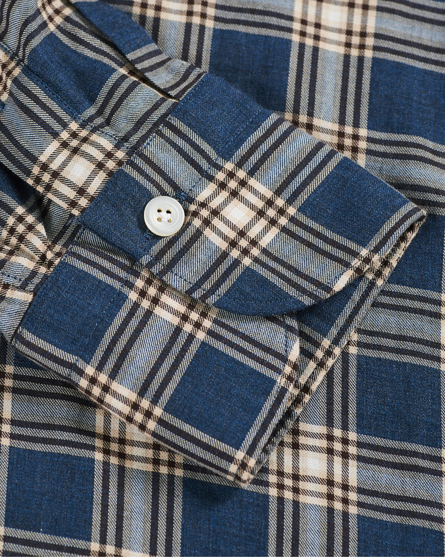 Herre | Skjorter | Finamore Napoli | Tokyo Slim Fit Flannel Button Down Shirt Navy