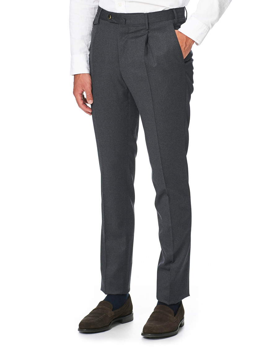 Herre | Bukser | PT01 | Gentleman Fit Pleated Flannel Trousers Grey Melange