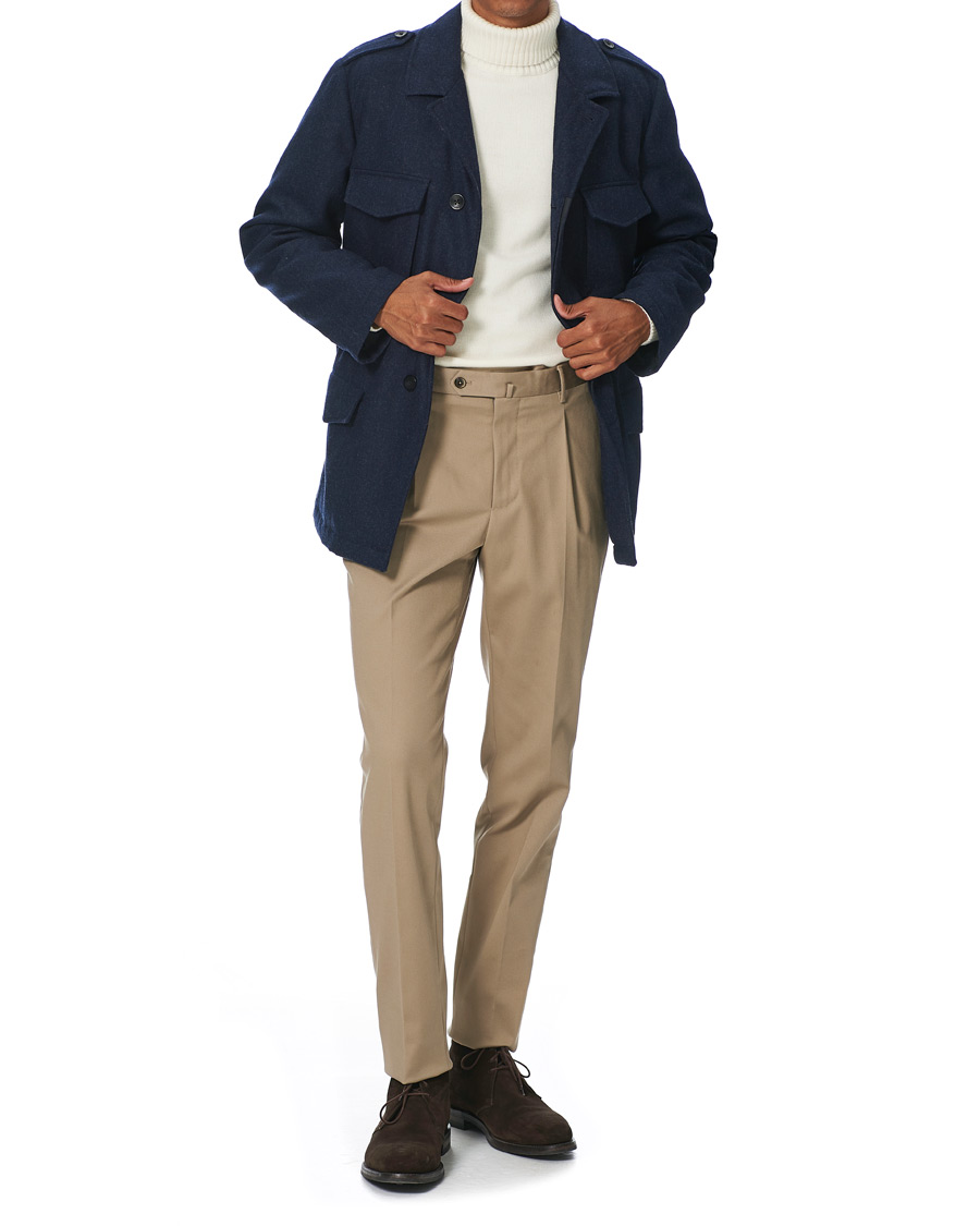 Herre | Bukser | PT01 | Gentleman Fit Pleated Cotton Trousers Beige