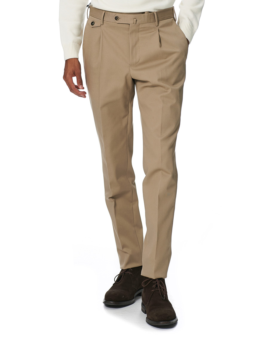 Herre | Bukser | PT01 | Gentleman Fit Pleated Cotton Trousers Beige