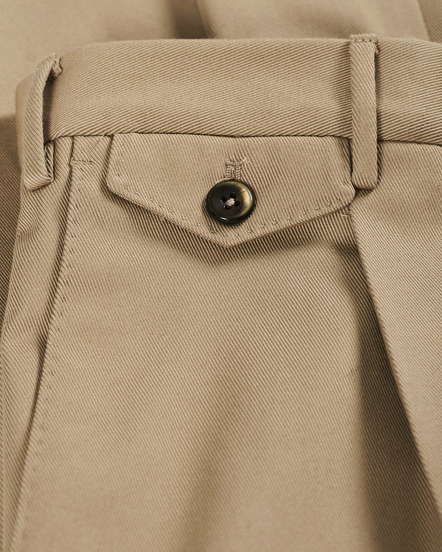 Herre | Bukser | PT01 | Gentleman Fit Pleated Cotton Trousers Beige