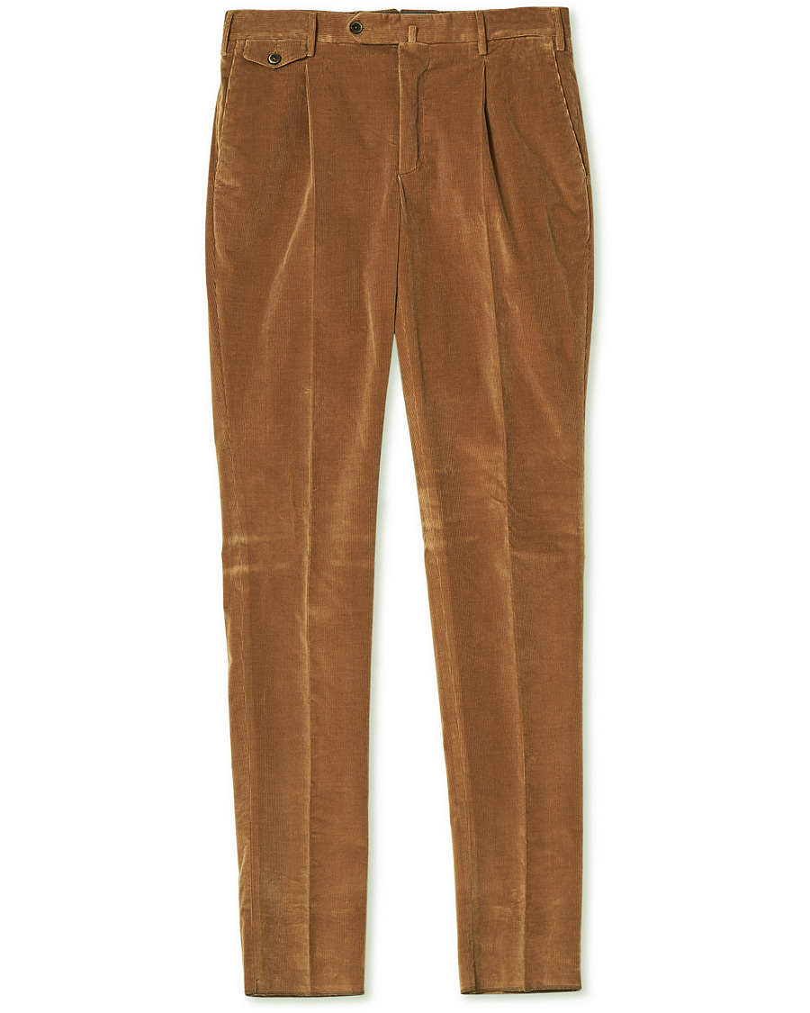 Herre | Bukser | PT01 | Gentleman Fit Pleated Corduroy Trousers Caramel