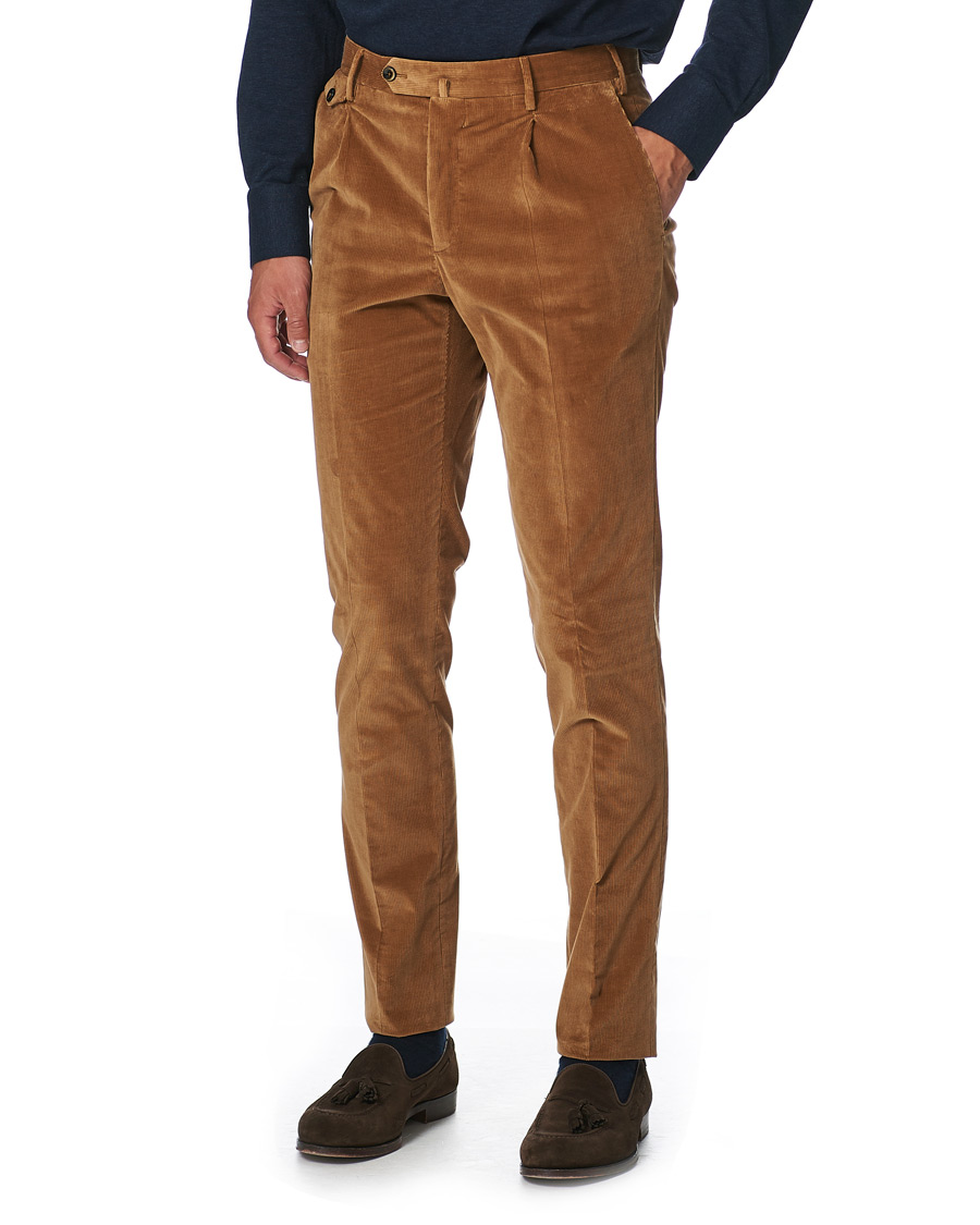 Herre | Bukser | PT01 | Gentleman Fit Pleated Corduroy Trousers Caramel