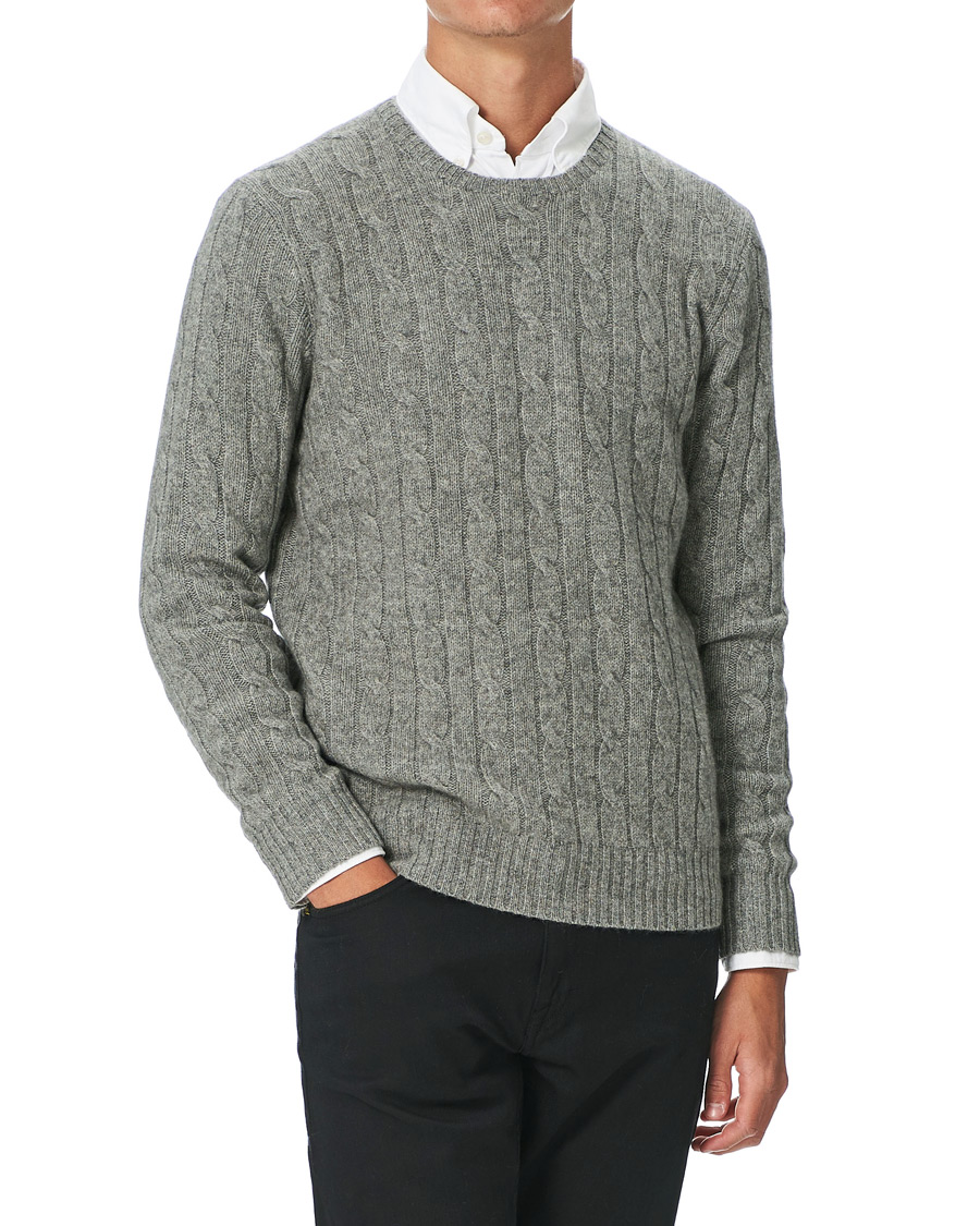 Herre | Gensere | Polo Ralph Lauren | Cashmere Cable Crew Neck Sweater Fawn Grey Heather