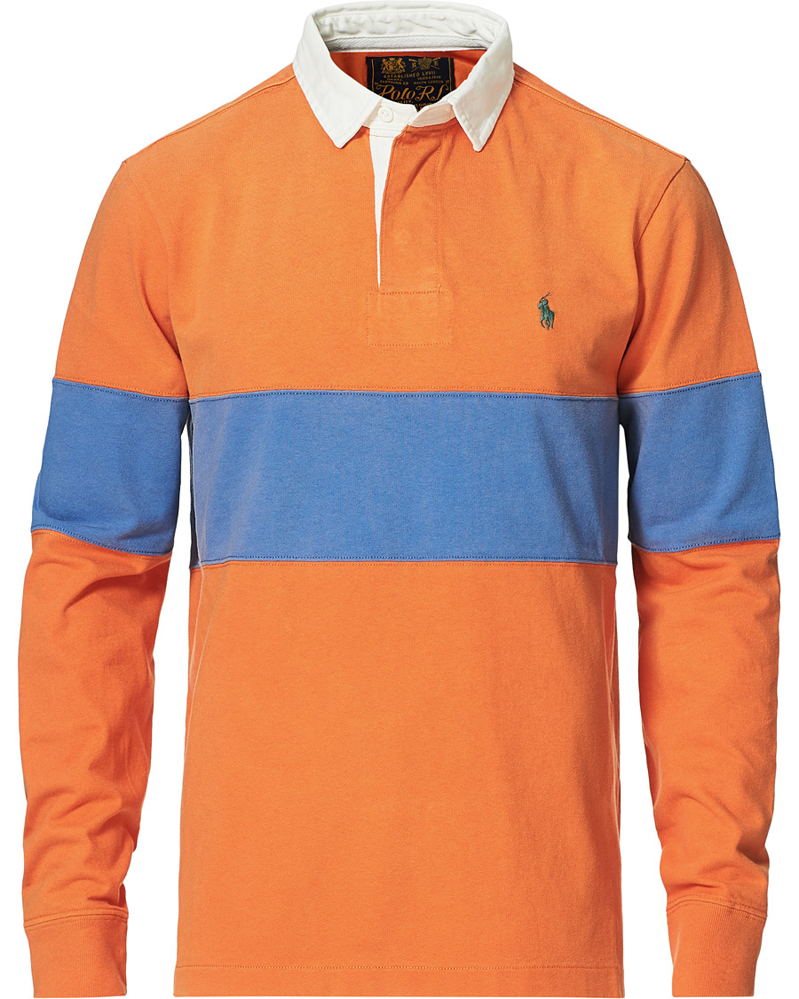 Herre | T-Shirts | Polo Ralph Lauren | Block Stripe Rugby Kona Orange/Deep Blue