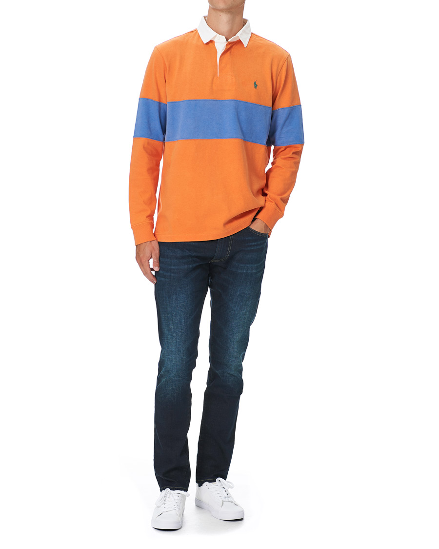 Herre | T-Shirts | Polo Ralph Lauren | Block Stripe Rugby Kona Orange/Deep Blue