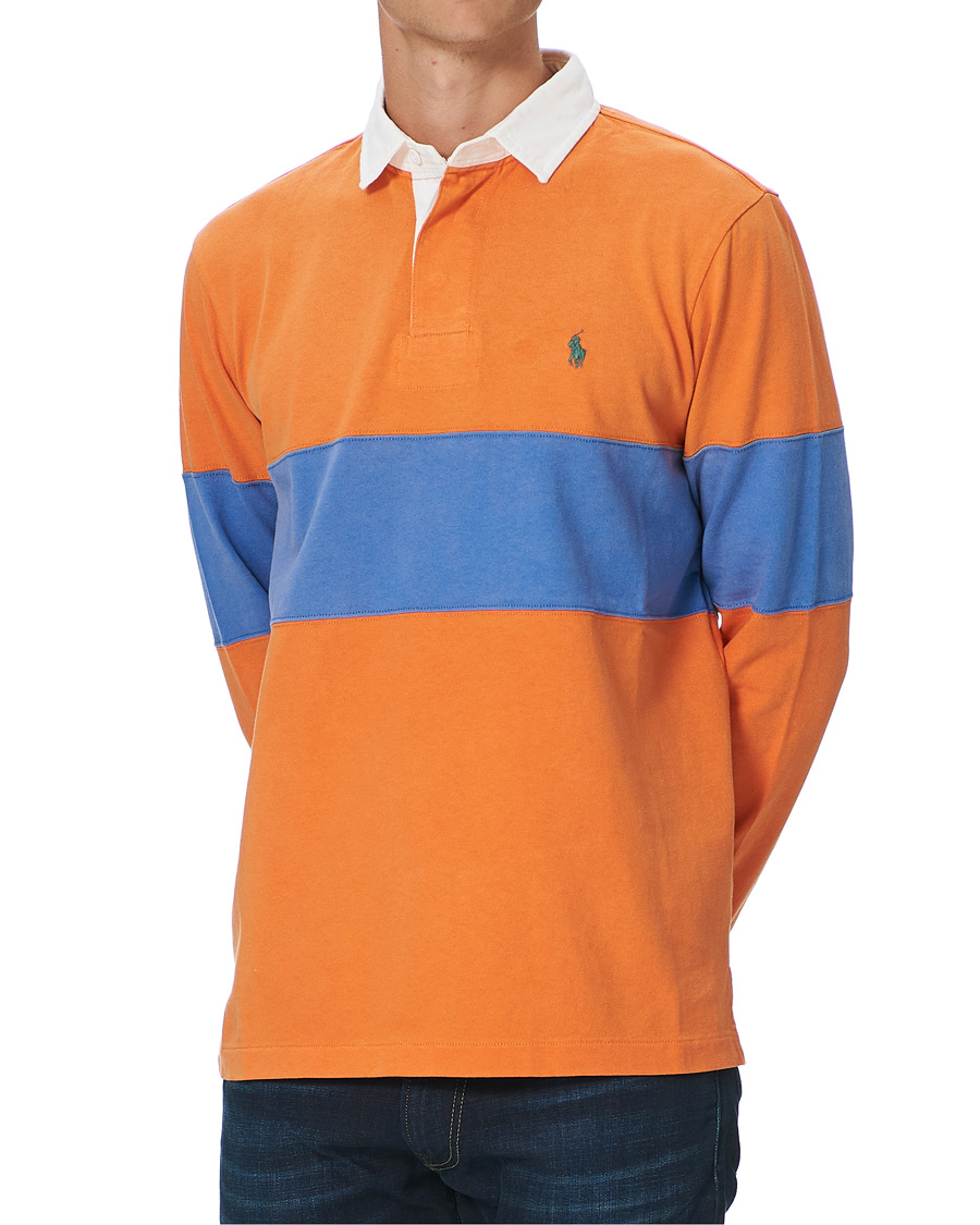 Herre | T-Shirts | Polo Ralph Lauren | Block Stripe Rugby Kona Orange/Deep Blue