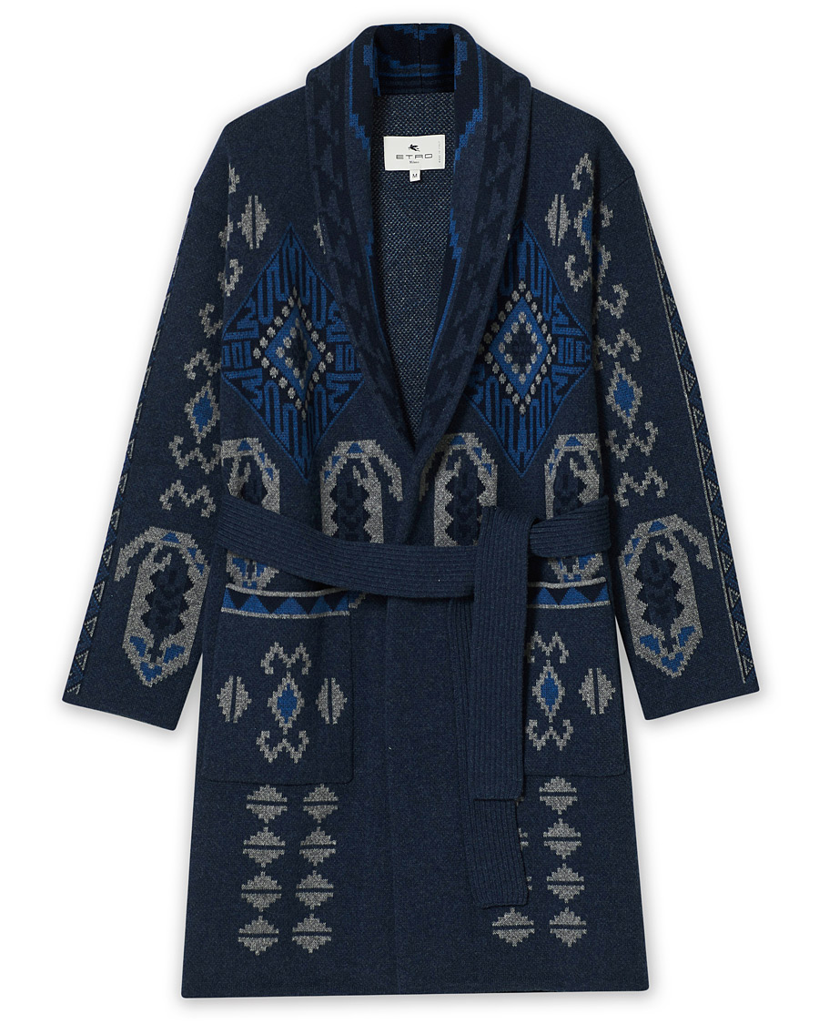 Herre | Pyjamaser og badekåper | Etro | Wool Jacquard Shawl Robe Navy