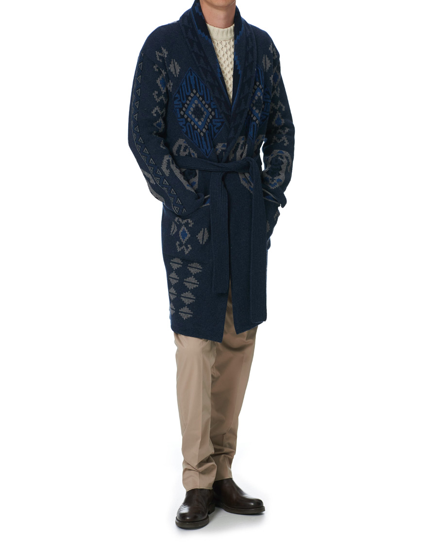 Herre | Pyjamaser og badekåper | Etro | Wool Jacquard Shawl Robe Navy