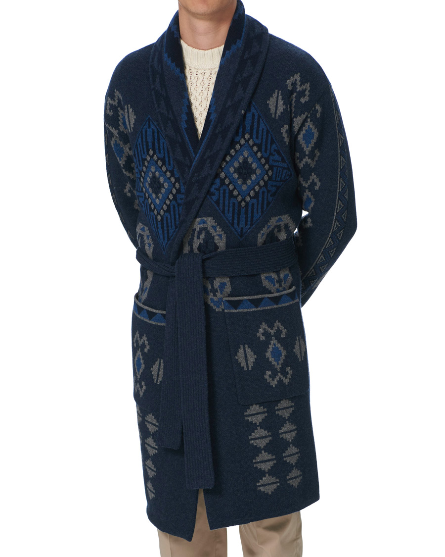 Herre | Pyjamaser og badekåper | Etro | Wool Jacquard Shawl Robe Navy