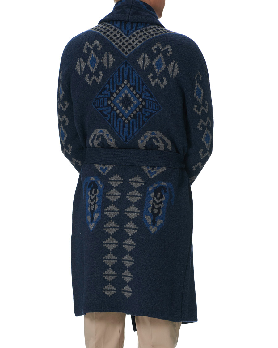 Herre | Pyjamaser og badekåper | Etro | Wool Jacquard Shawl Robe Navy