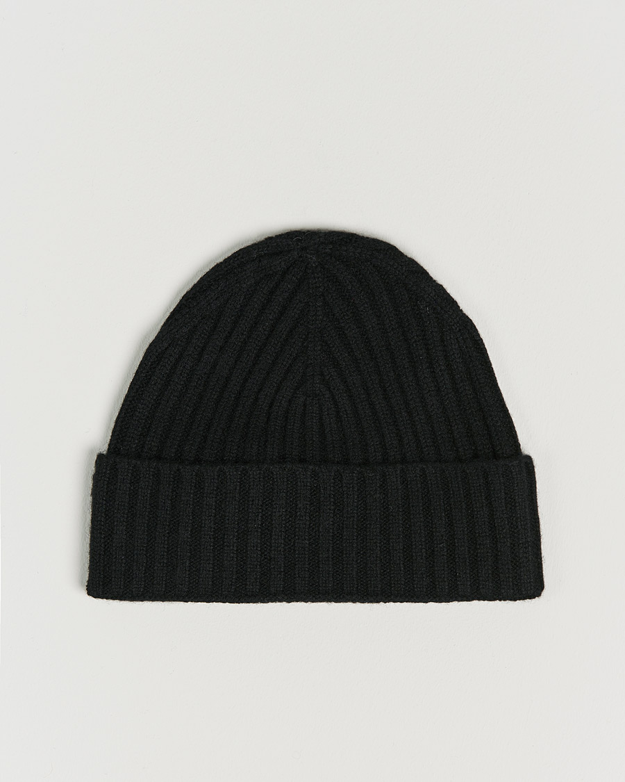 Herre | Amanda Christensen Rib Knitted Cashmere Cap Black | Amanda Christensen | Rib Knitted Cashmere Cap Black