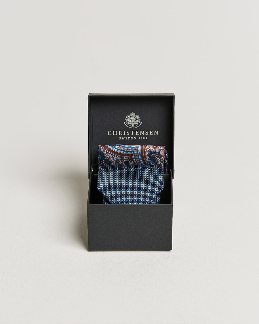 Herre | | Amanda Christensen | Box Set Silk 8 cm Paisley Tie And Pocket Square Navy