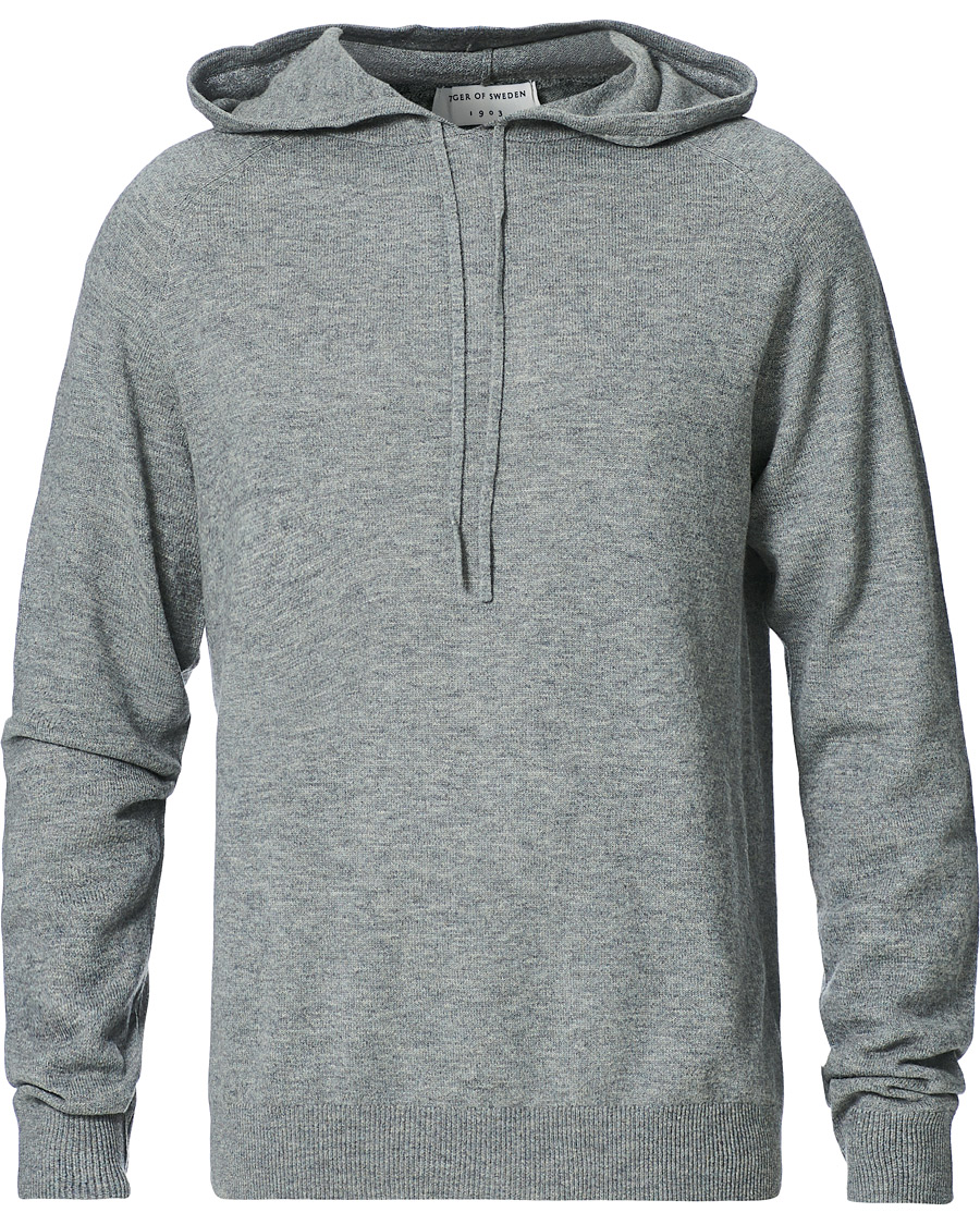 Herre | Gensere | Tiger of Sweden | Nakkne Wool Hoodie Med Grey Mel