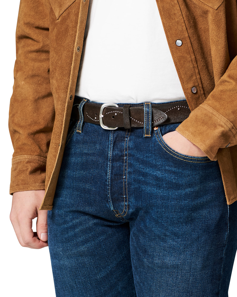 Herre | Orciani Suede Nit Belt 3,5 cm Dark Brown | Orciani | Suede Nit Belt 3,5 cm Dark Brown