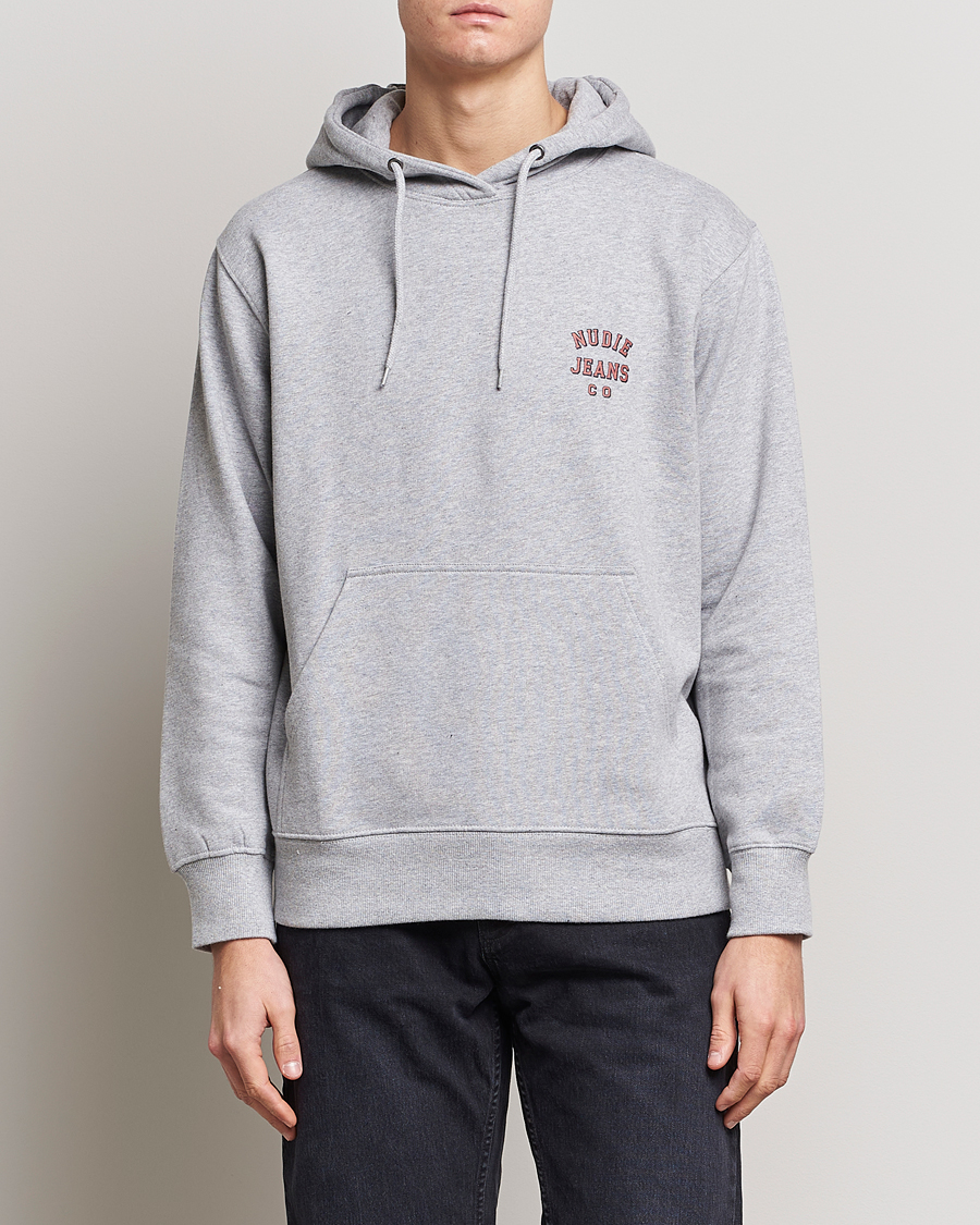 Herre |  | Nudie Jeans | Franke Logo Hoodie Grey melange