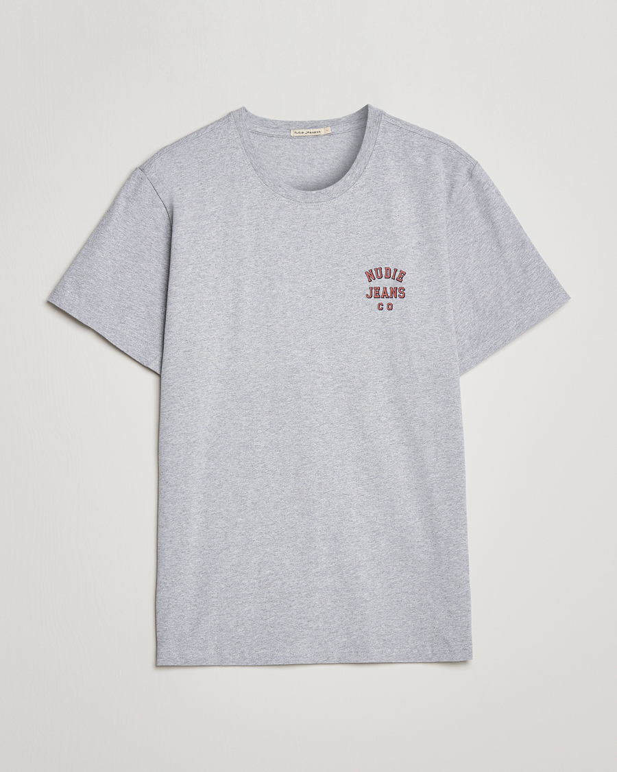 Herre | T-Shirts | Nudie Jeans | Roy Logo Crew Neck Tee Grey melange