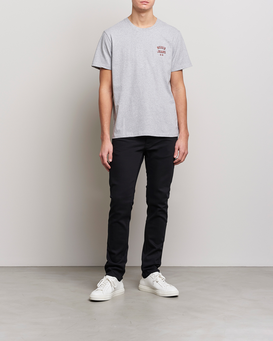 Herre | T-Shirts | Nudie Jeans | Roy Logo Crew Neck Tee Grey melange
