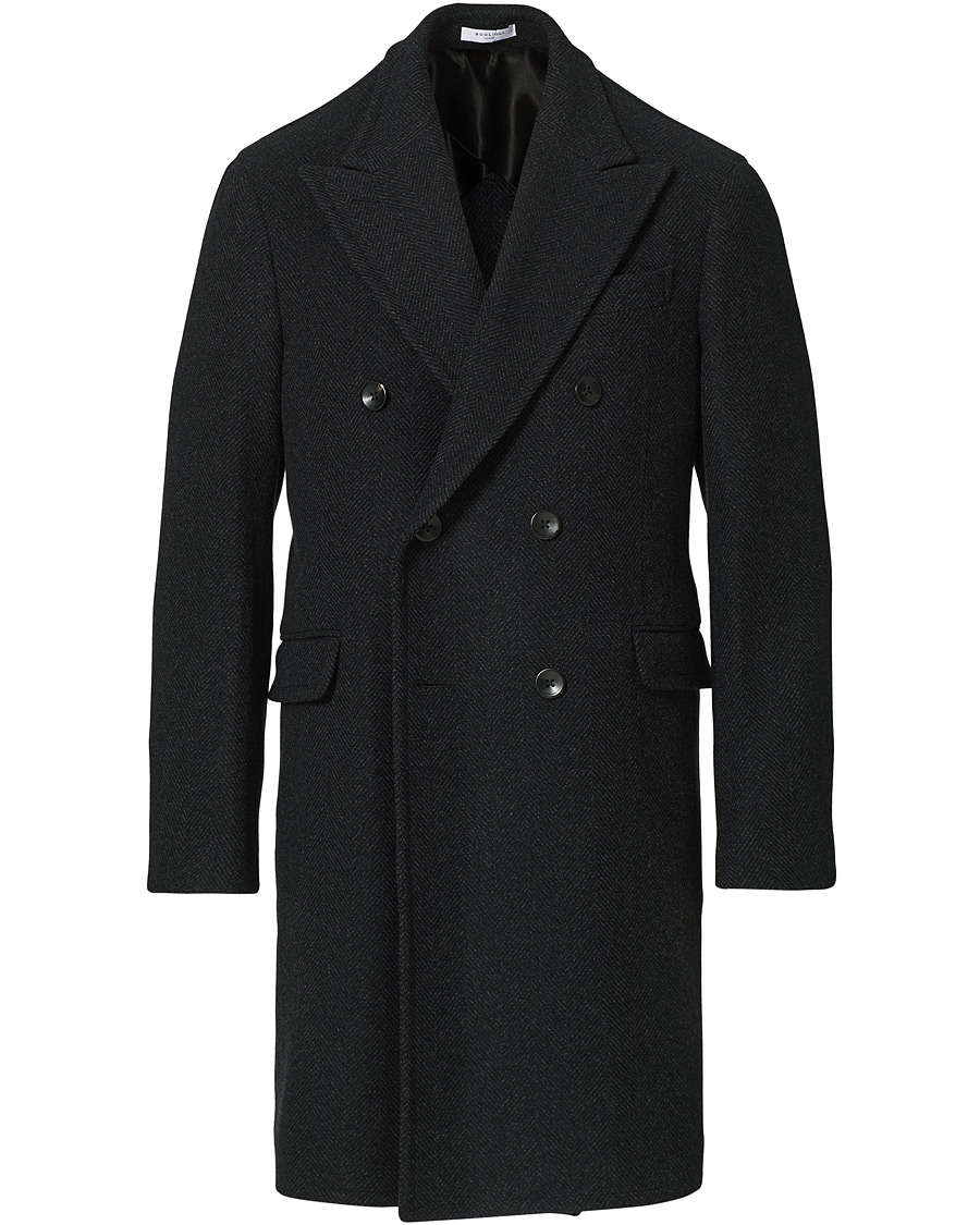Herre | Jakker | Boglioli | Double Breasted Herringbone Coat Dark Grey