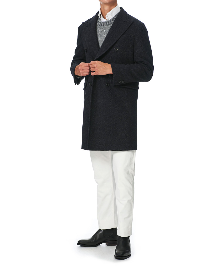 Herre | Jakker | Boglioli | Double Breasted Herringbone Coat Dark Grey