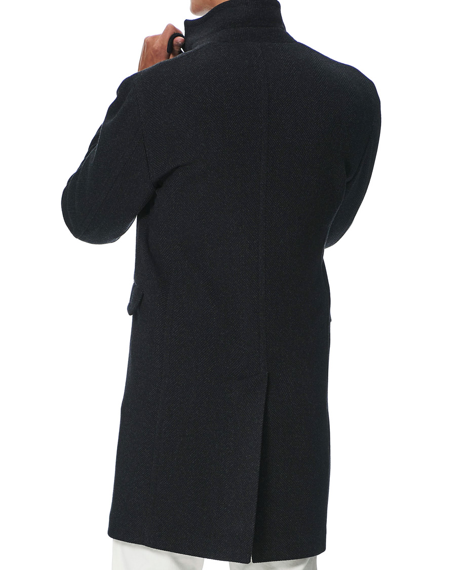 Herre | Jakker | Boglioli | Double Breasted Herringbone Coat Dark Grey