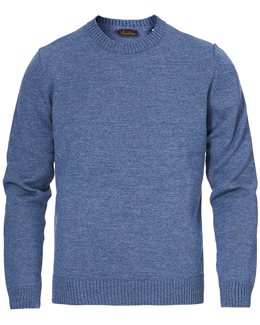 Herre | Gensere | Stenströms | Heavy Knitted Merino Crew Neck Blue Mouliné