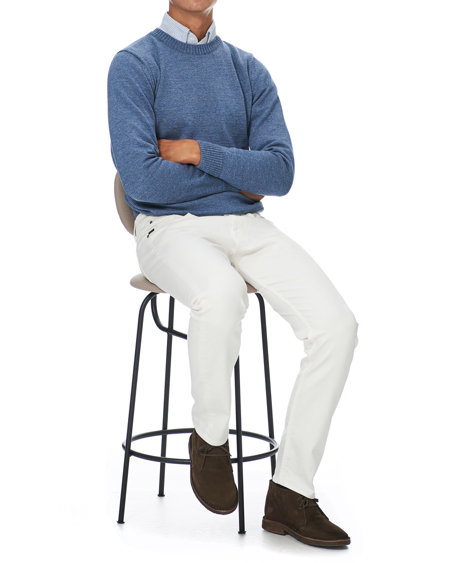 Herre | Gensere | Stenströms | Heavy Knitted Merino Crew Neck Blue Mouliné