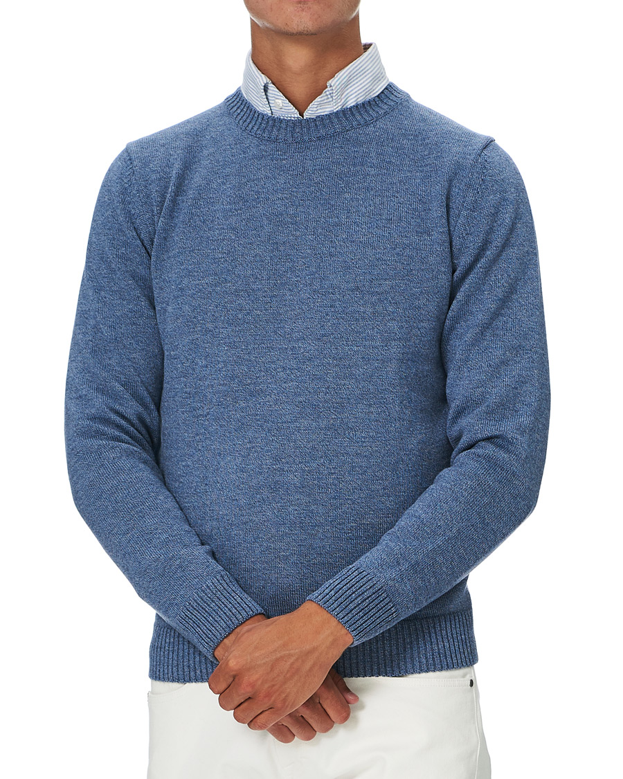 Herre | Gensere | Stenströms | Heavy Knitted Merino Crew Neck Blue Mouliné