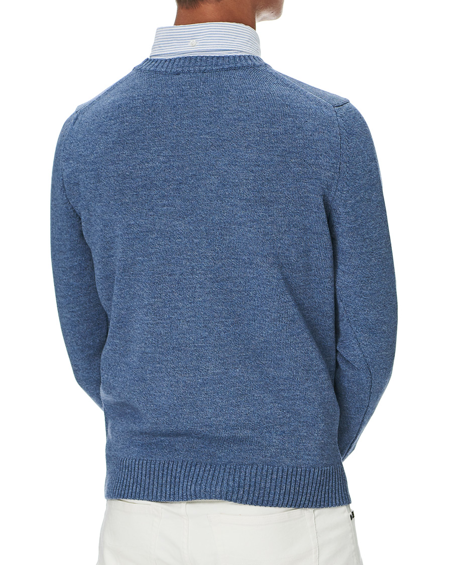 Herre | Gensere | Stenströms | Heavy Knitted Merino Crew Neck Blue Mouliné