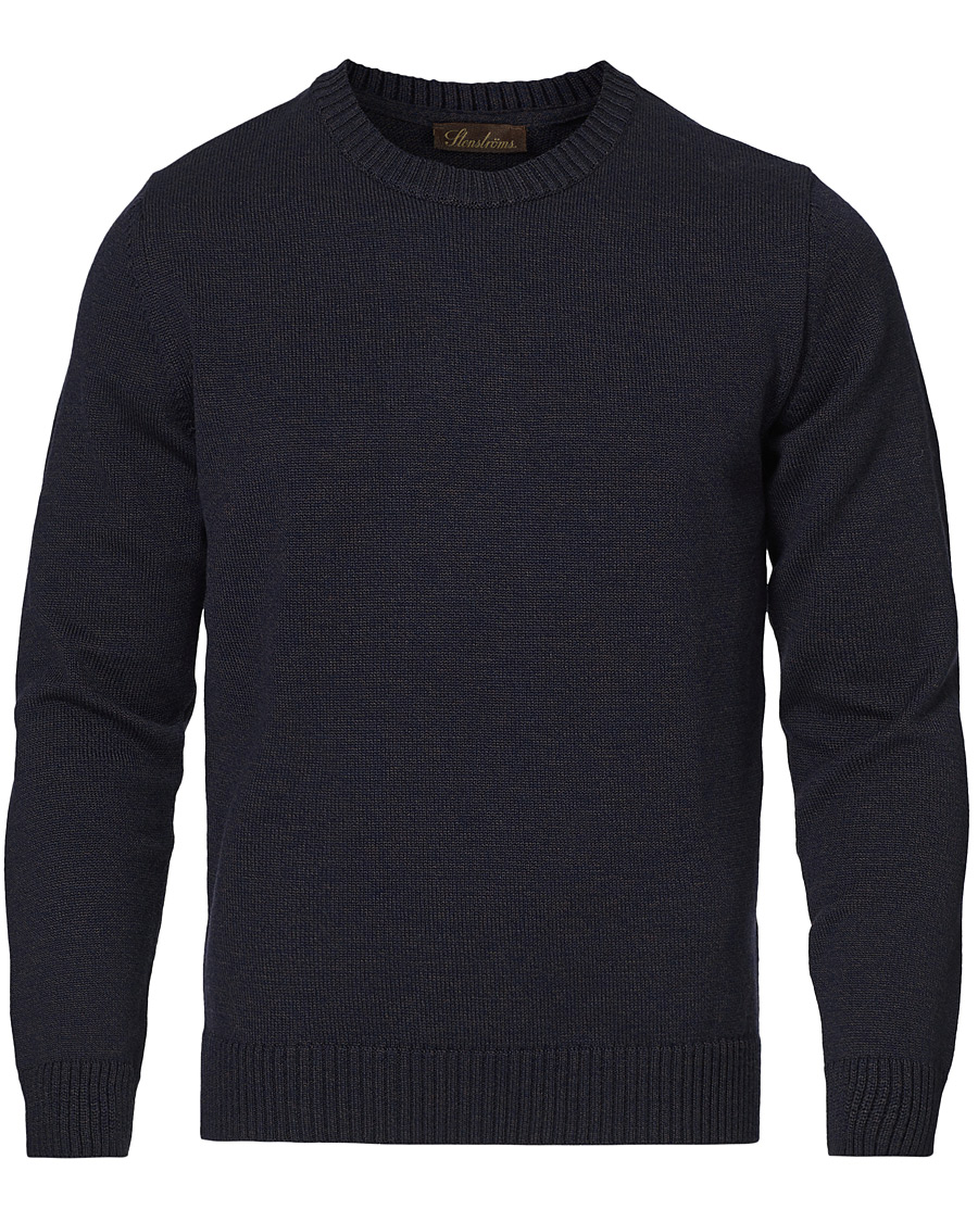 Herre | Gensere | Stenströms | Heavy Knitted Merino Crew Neck Brown/Blue Mouliné