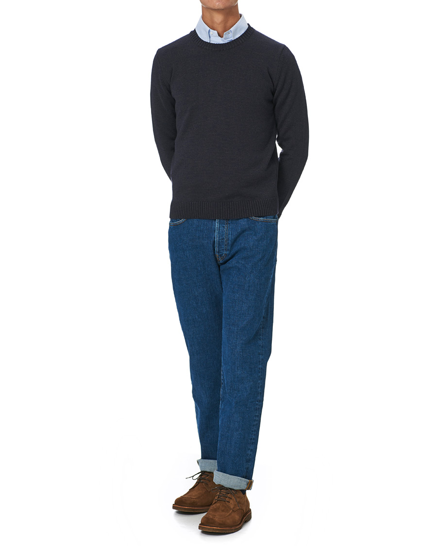 Herre | Gensere | Stenströms | Heavy Knitted Merino Crew Neck Brown/Blue Mouliné