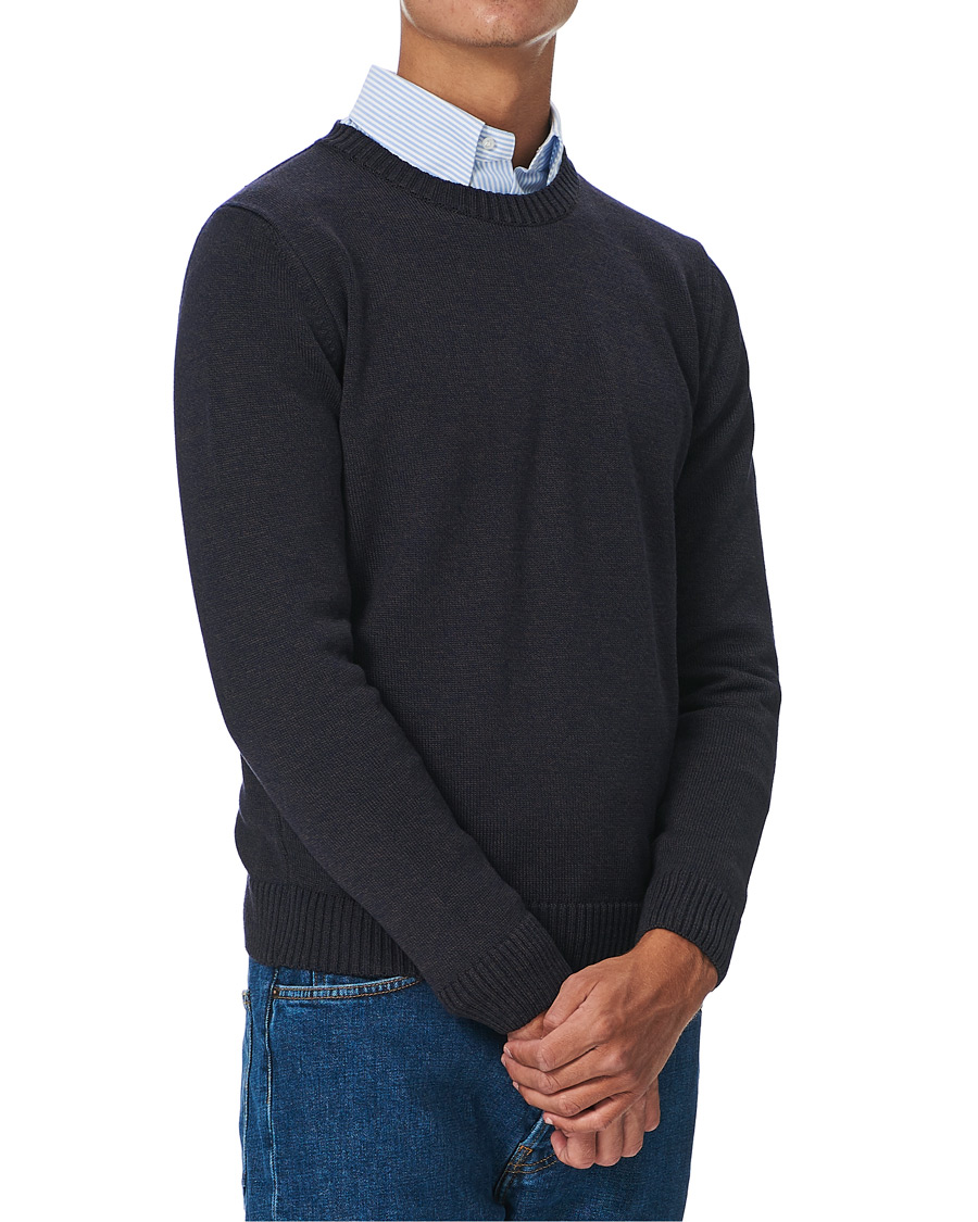 Herre | Gensere | Stenströms | Heavy Knitted Merino Crew Neck Brown/Blue Mouliné