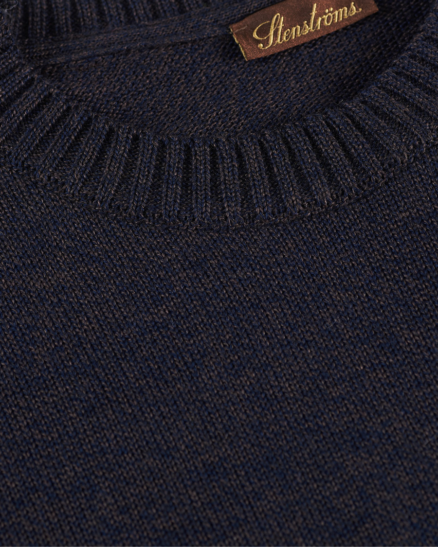 Herre | Gensere | Stenströms | Heavy Knitted Merino Crew Neck Brown/Blue Mouliné