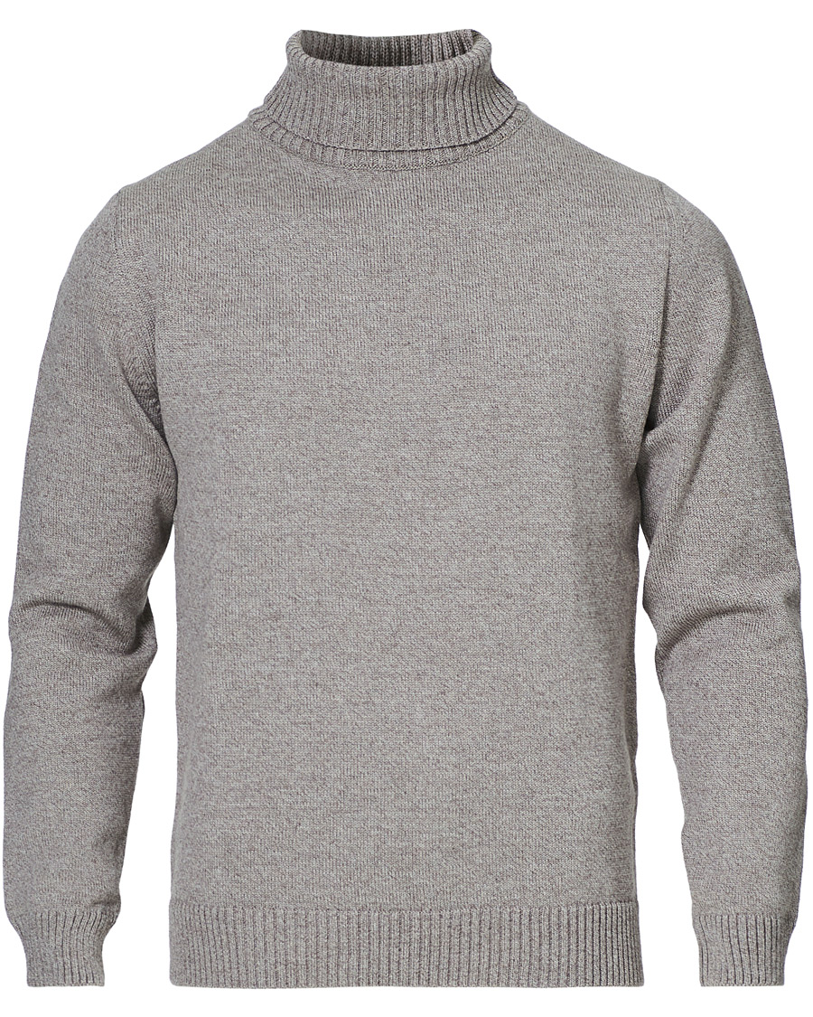 Herre | Gensere | Stenströms | Heavy Knitted Merino Rollneck Beige Mouliné