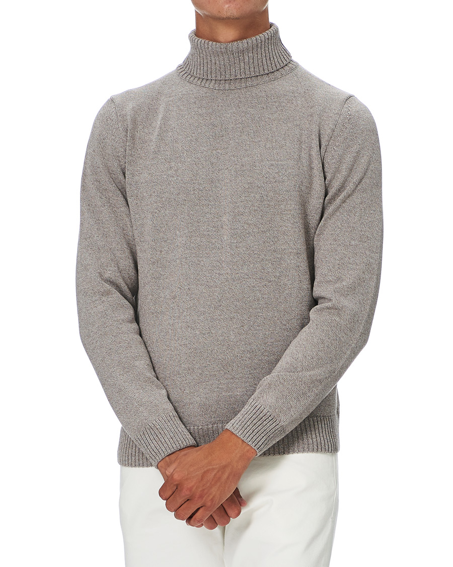 Herre | Gensere | Stenströms | Heavy Knitted Merino Rollneck Beige Mouliné