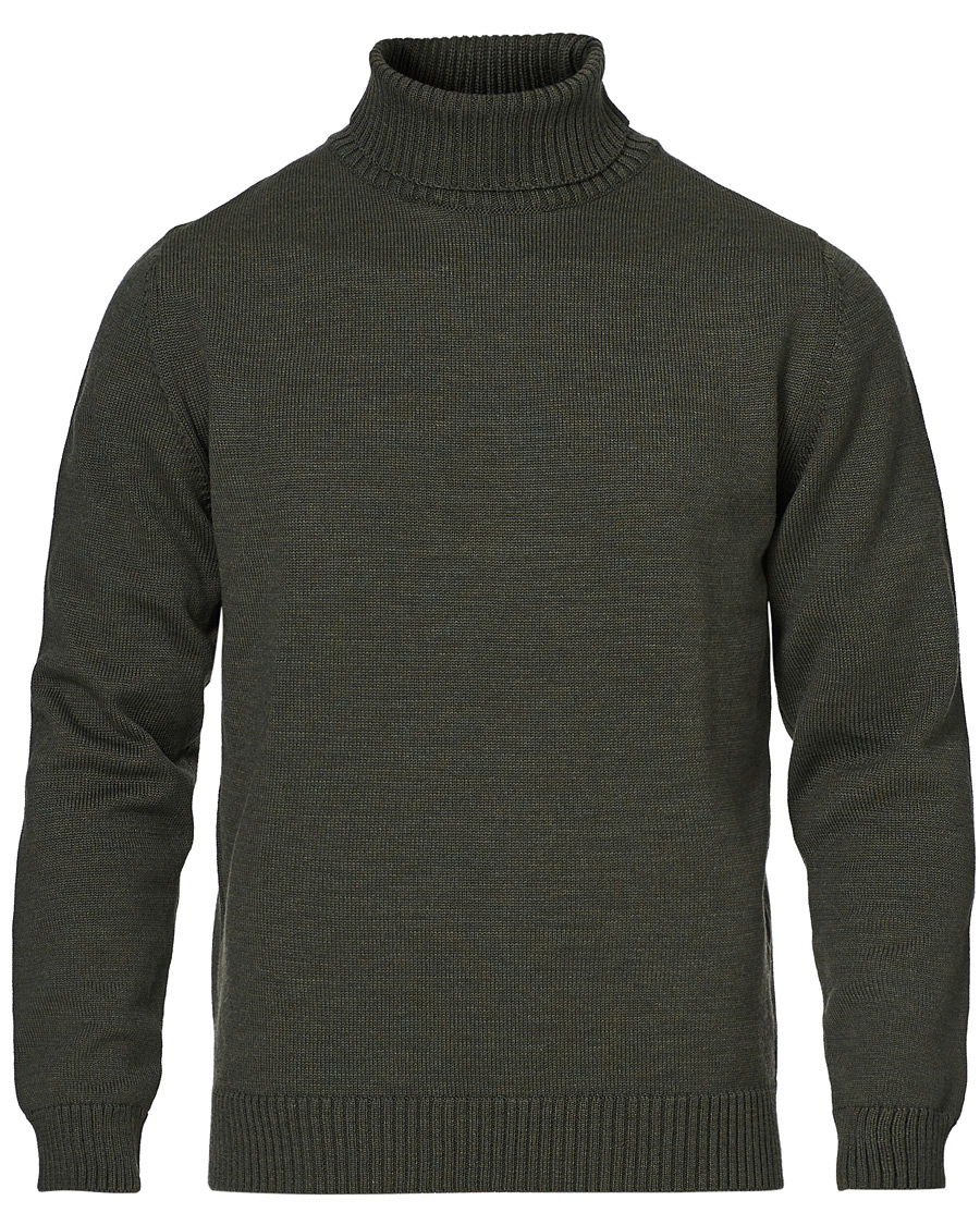 Herre | Gensere | Stenströms | Heavy Knitted Merino Rollneck Forest Green