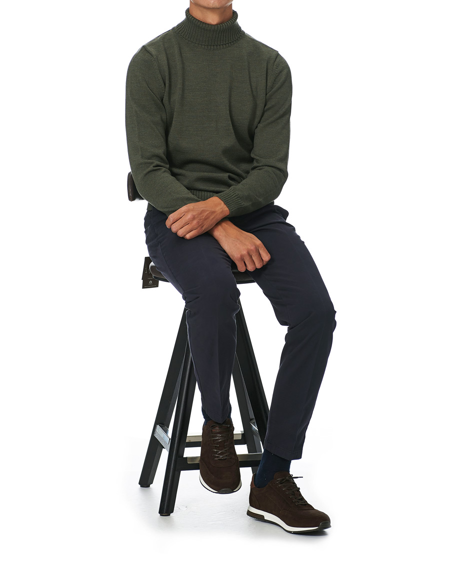 Herre | Gensere | Stenströms | Heavy Knitted Merino Rollneck Forest Green