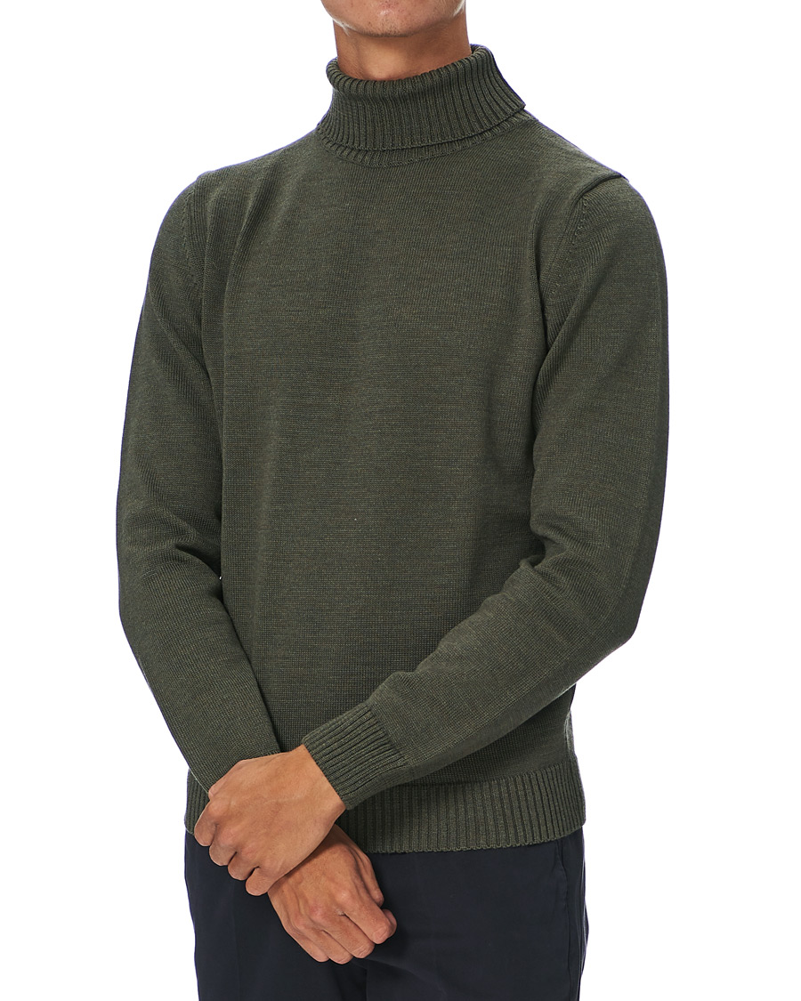 Herre | Gensere | Stenströms | Heavy Knitted Merino Rollneck Forest Green