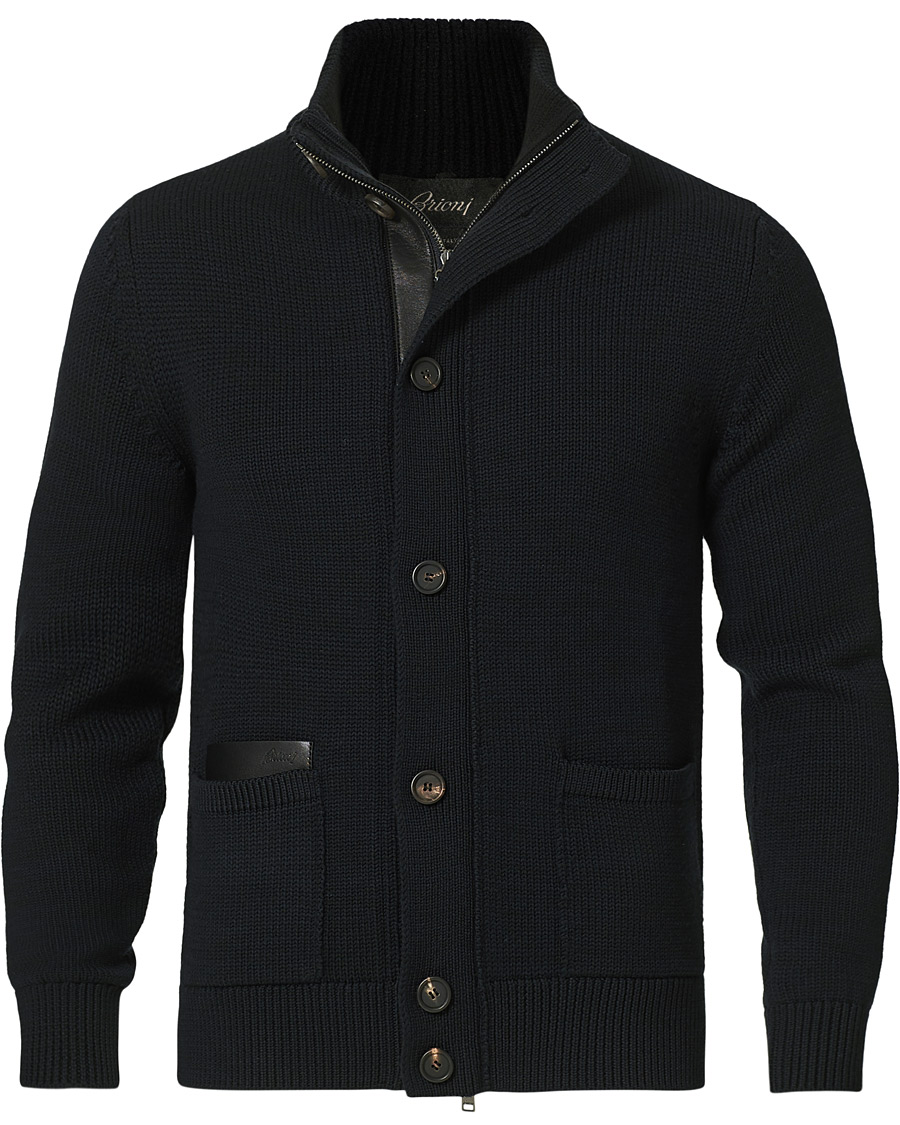 Herre | Gensere | Brioni | Heavy Wool Cardigan Jacket Navy