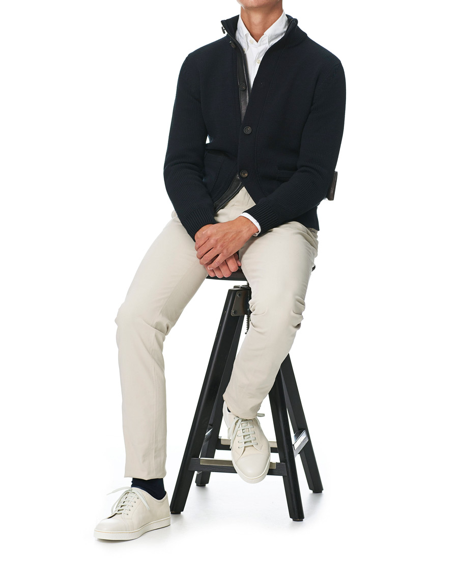 Herre | Gensere | Brioni | Heavy Wool Cardigan Jacket Navy