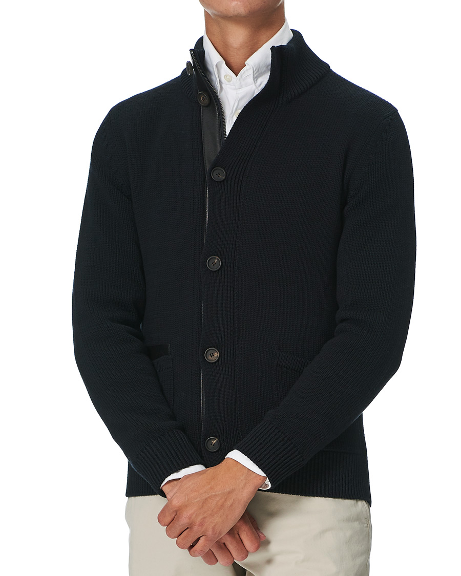 Herre | Gensere | Brioni | Heavy Wool Cardigan Jacket Navy