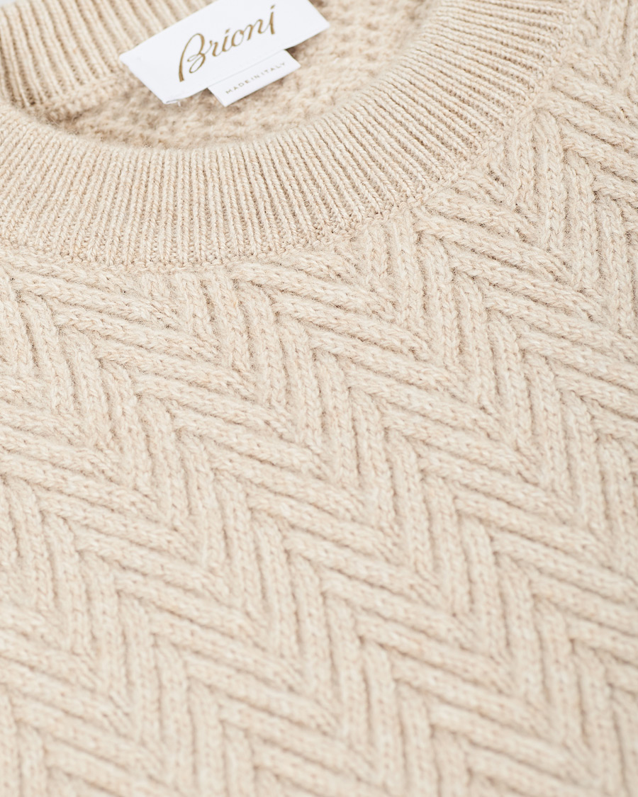 Herre | Gensere | Brioni | Vicuna/Cashmere Chevron Sweater Beige