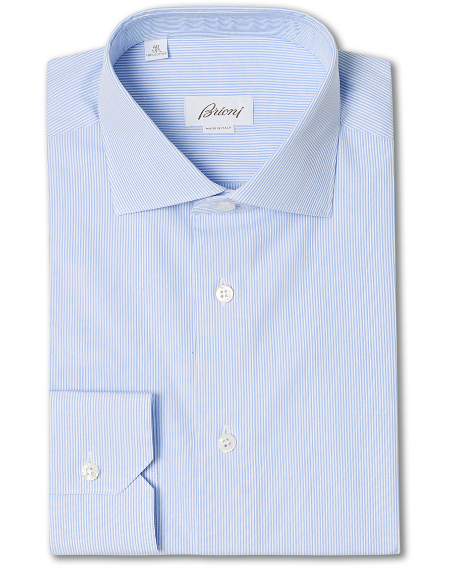 Herre | Skjorter | Brioni | Slim Fit Striped Cotton Shirt Light Blue