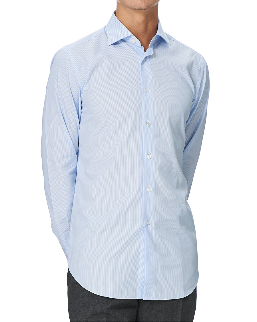 Herre | Skjorter | Brioni | Slim Fit Striped Cotton Shirt Light Blue