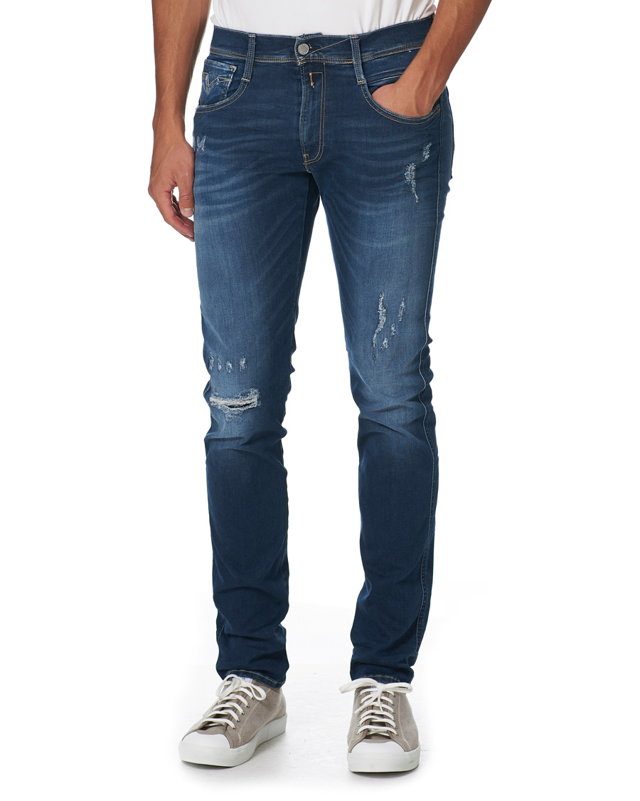 Herre | Jeans | Replay | Anbass Hyperflex Destroyed Jeans Blue