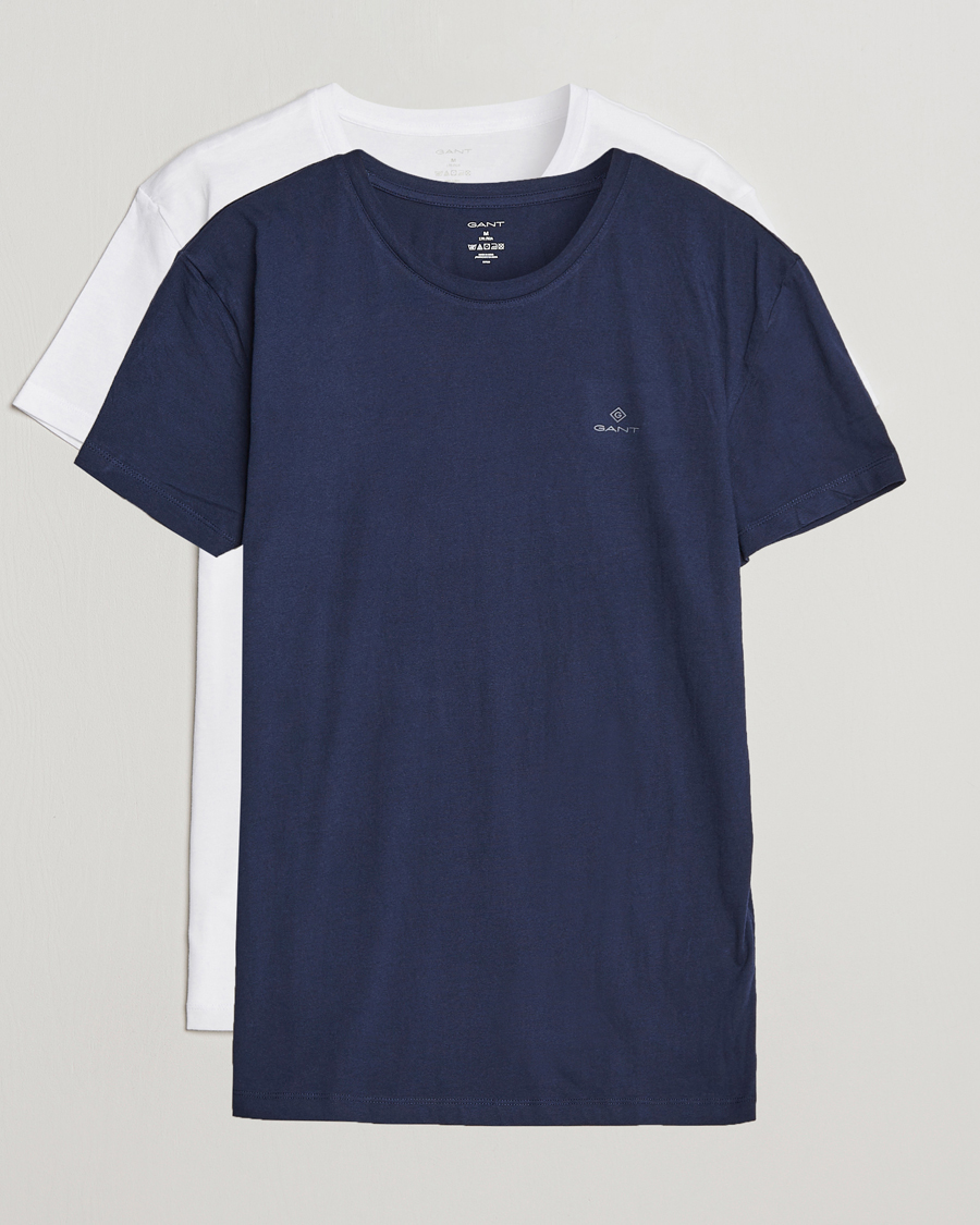 Herre | T-Shirts | GANT | 2-Pack Crew Neck T-Shirt Navy/White