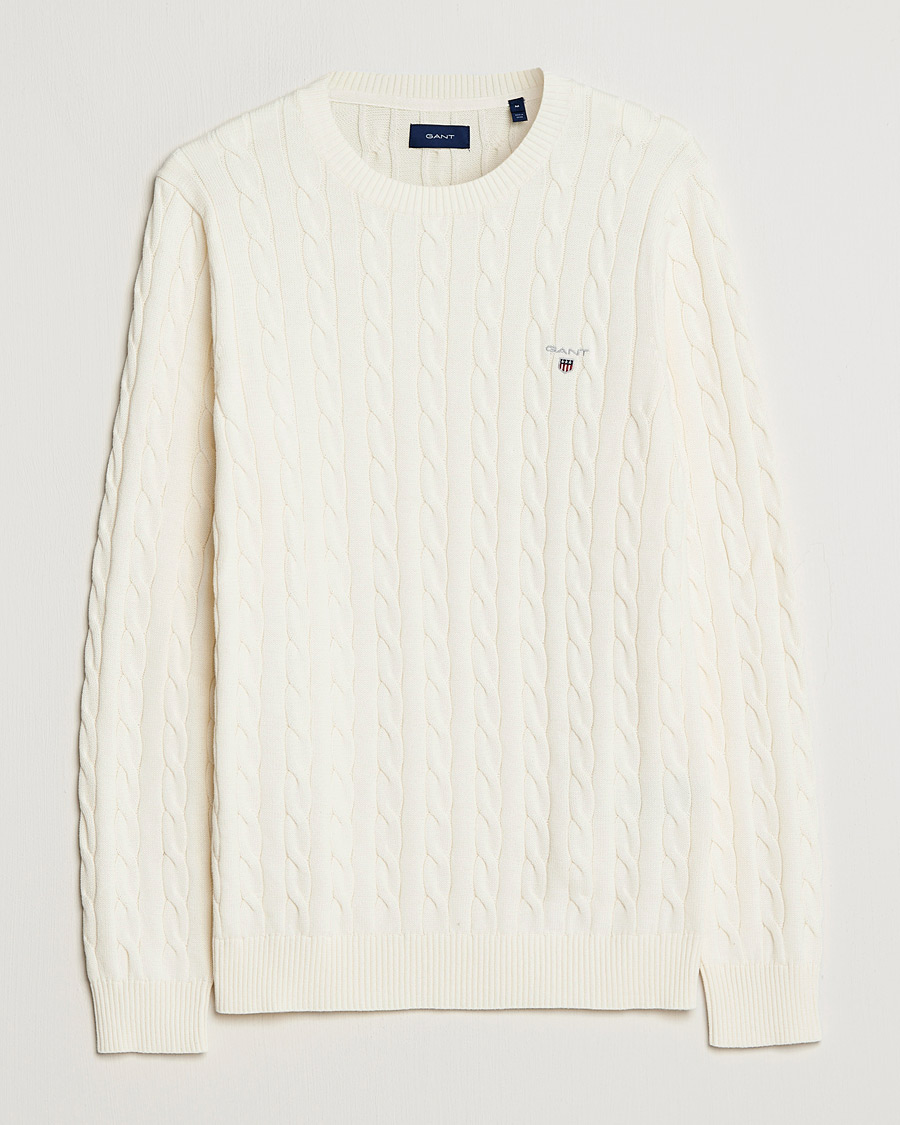 Herre | Gensere | GANT | Cotton Cable Crew Neck Pullover Cream