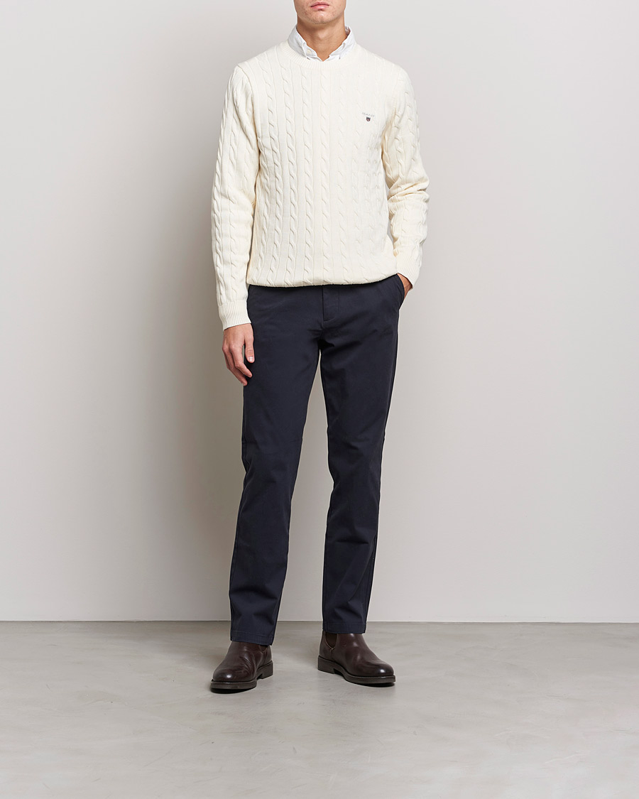 Herre | Gensere | GANT | Cotton Cable Crew Neck Pullover Cream