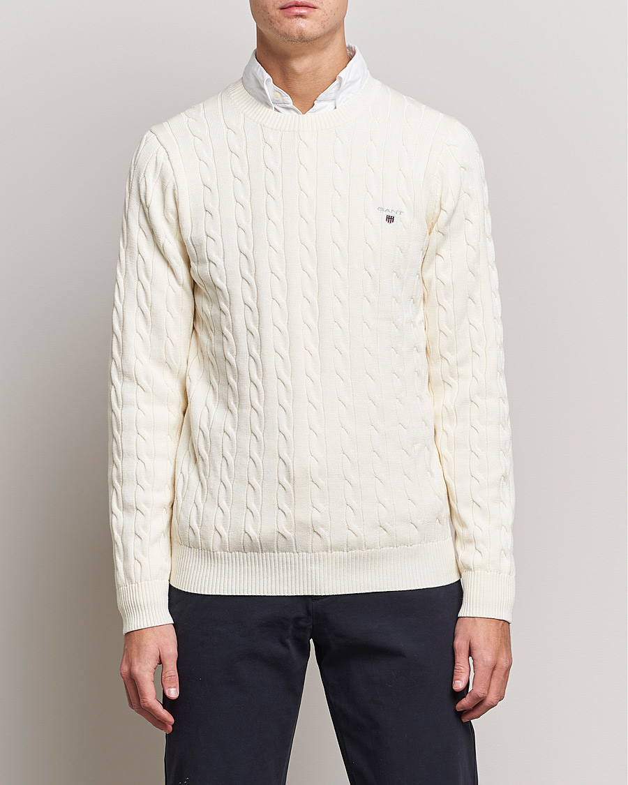 Herre | Gensere | GANT | Cotton Cable Crew Neck Pullover Cream