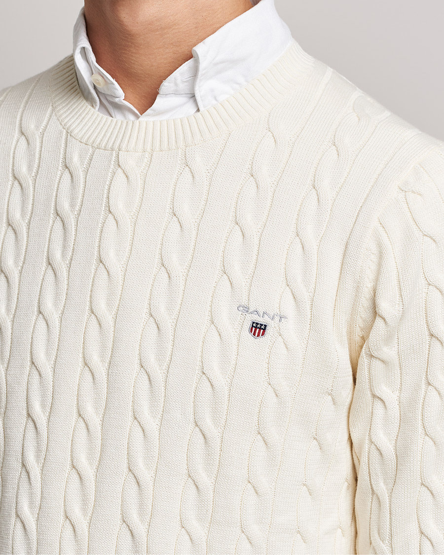 Herre | Gensere | GANT | Cotton Cable Crew Neck Pullover Cream
